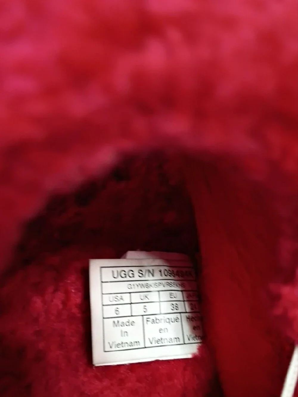 UGG Red Plush Slide Sandal with Branded Heel Strap